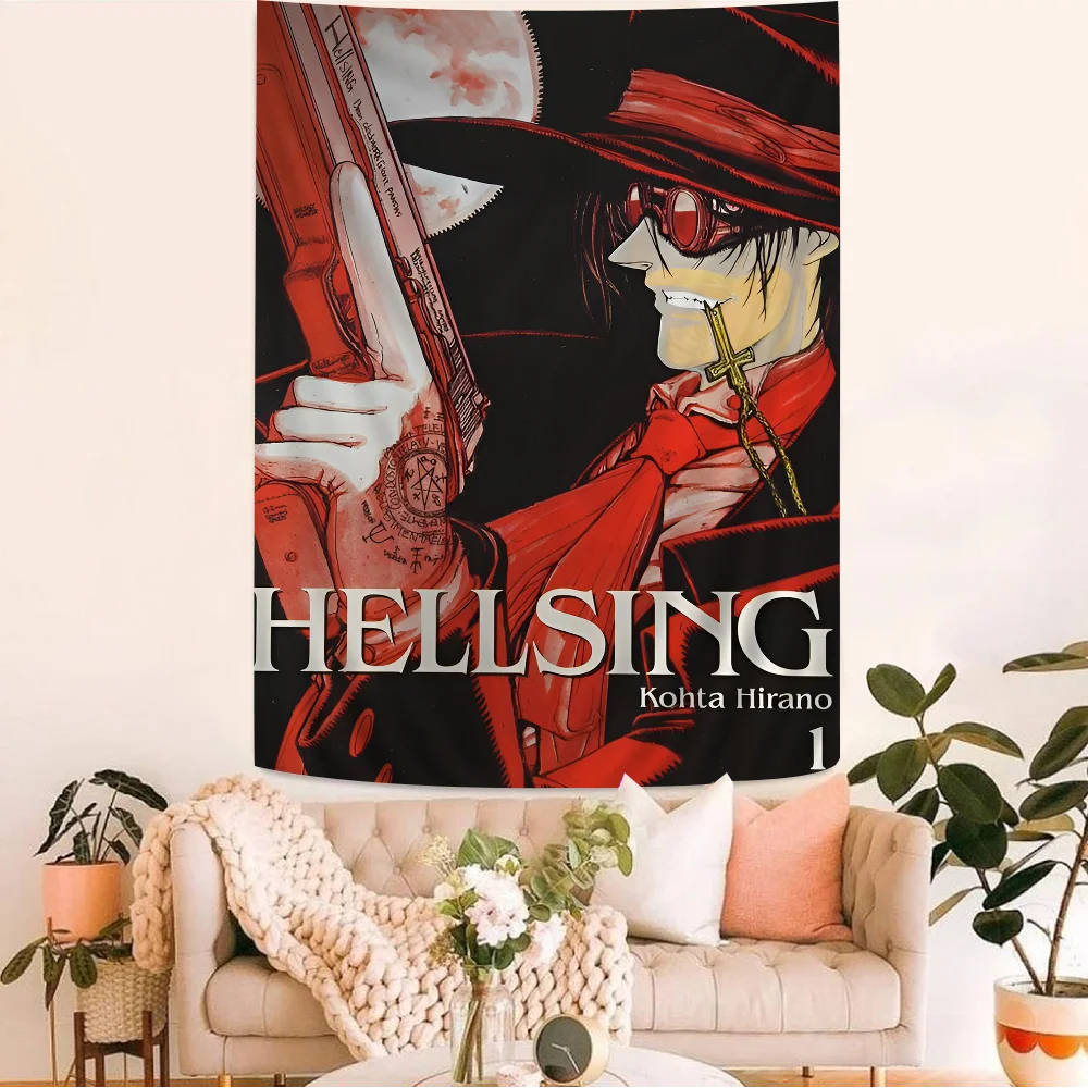 Anime Hellsing Tapestry Art Printing Japanese Wall Tapestry Anime Wall Hanging Home Decor