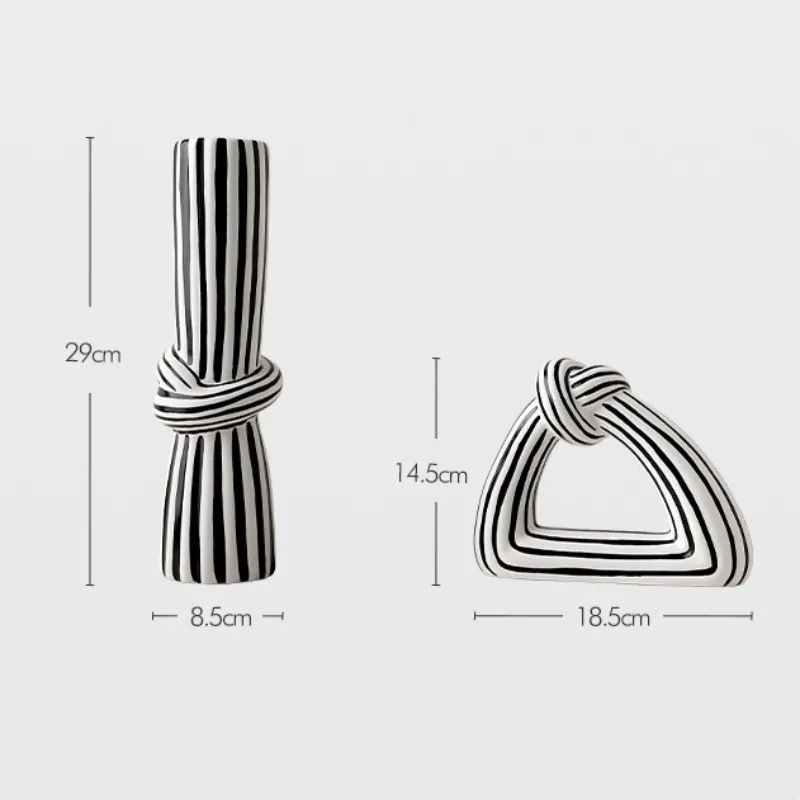 High-quality modern hand-styled ceramic plain striped vase paired with white and black ceramic vase