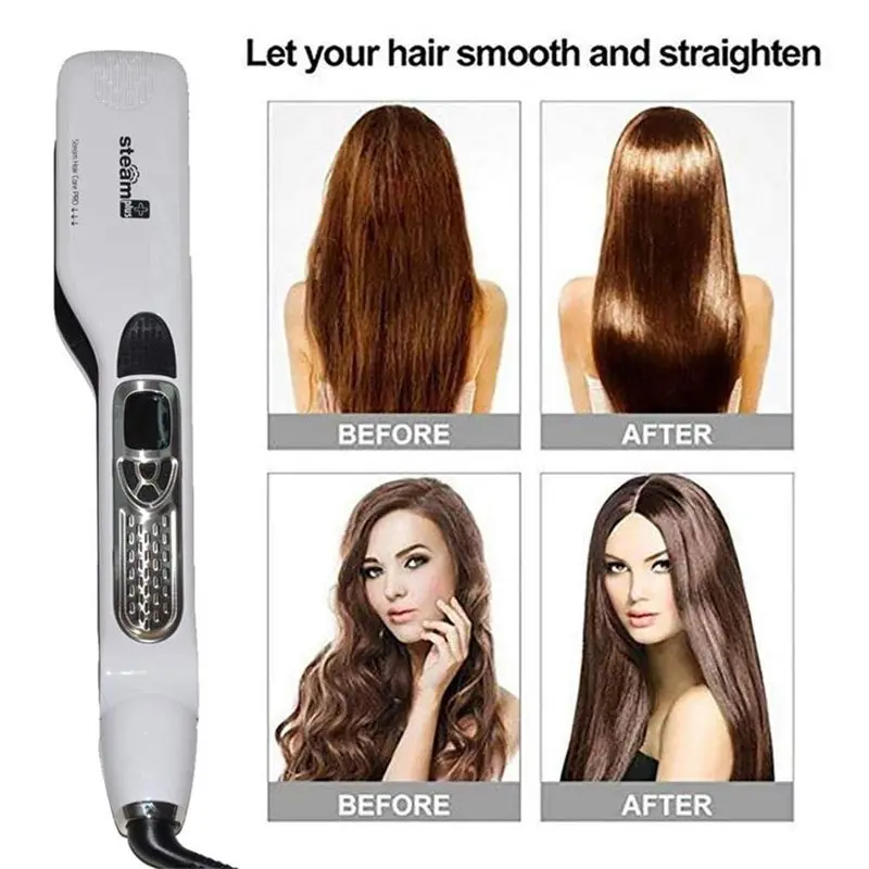 AEE4-Professional Salon Steam Hair Straightener Nano Titanium Steam Flat Iron With Removable Comb EU Plug Black view 4