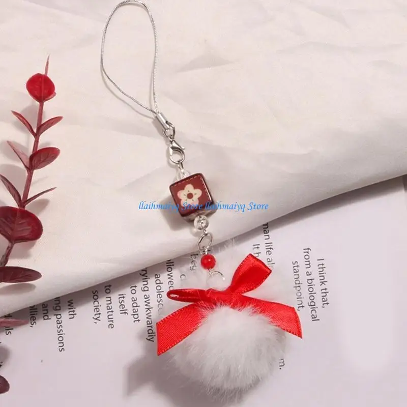 

573B Plush Ball Bowknot Phone Charm Strap Car Keys Hanging Pendant Bag Accessories