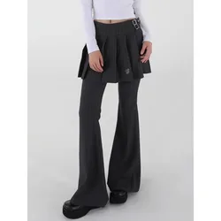 Fake Two-piece Sexy Slim Striped Wide Leg Pants Women 2024 Spring New Korean High Waist Pleated Skirt Splicing Casual Pants