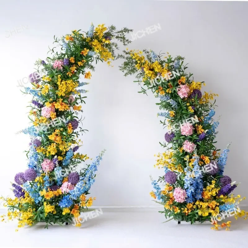 

ZQ European Wrought Iron Horn Arch Set, Ritual Mori Simulation Green Plant Fake Flower Finished Flower