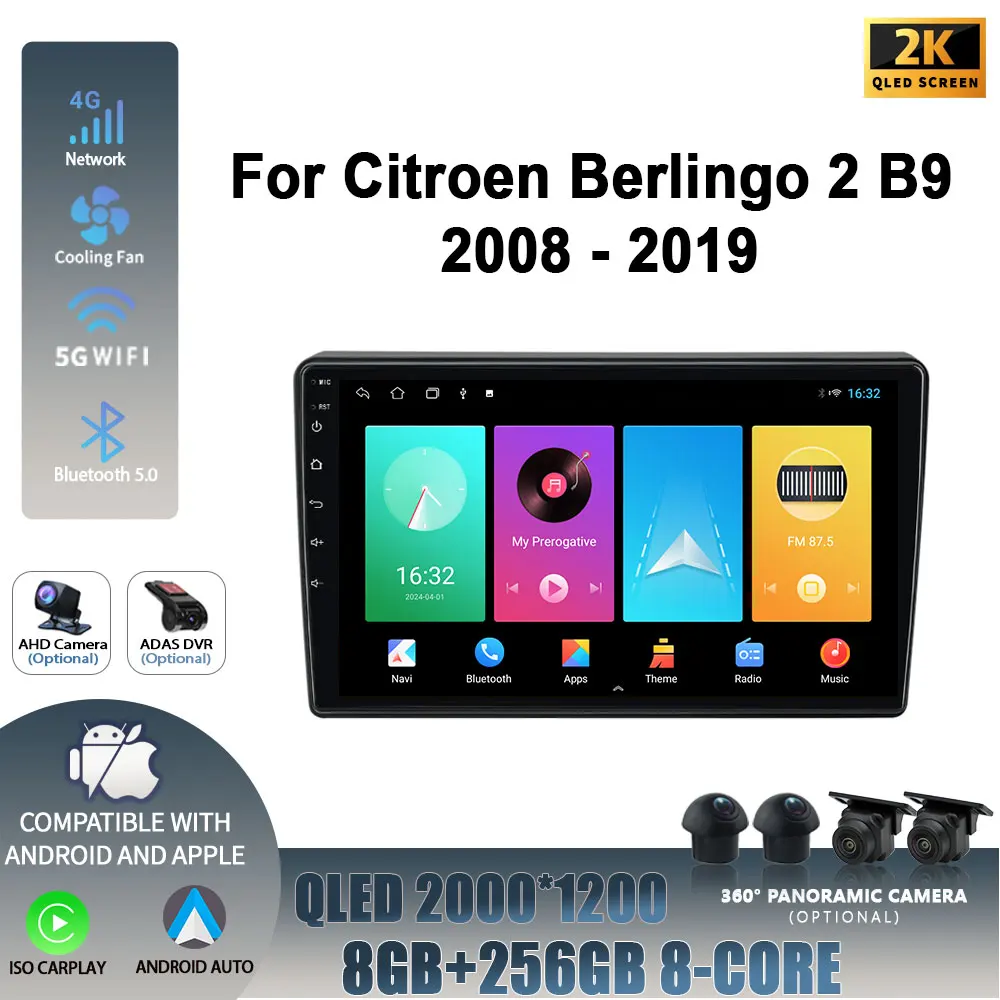 Wireless Carplay Stereo Car Radio Multimedia Navigation Player WIFI Android 14 For Citroen Berlingo 2 B9 2008-2019 Head Unit