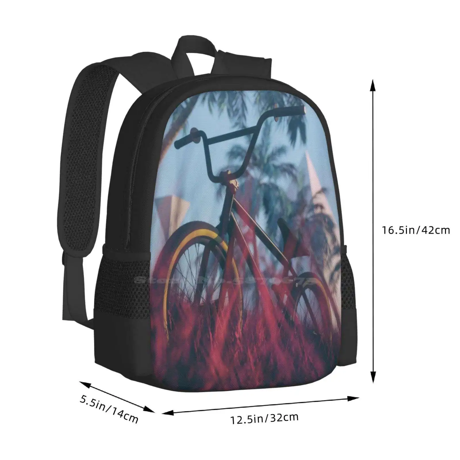 Forever 3D Print Design zaino borsa per studenti Forever 3D Abstract Render Bmx bicicletta Grass Land Red Palmtrees piramidi Valley