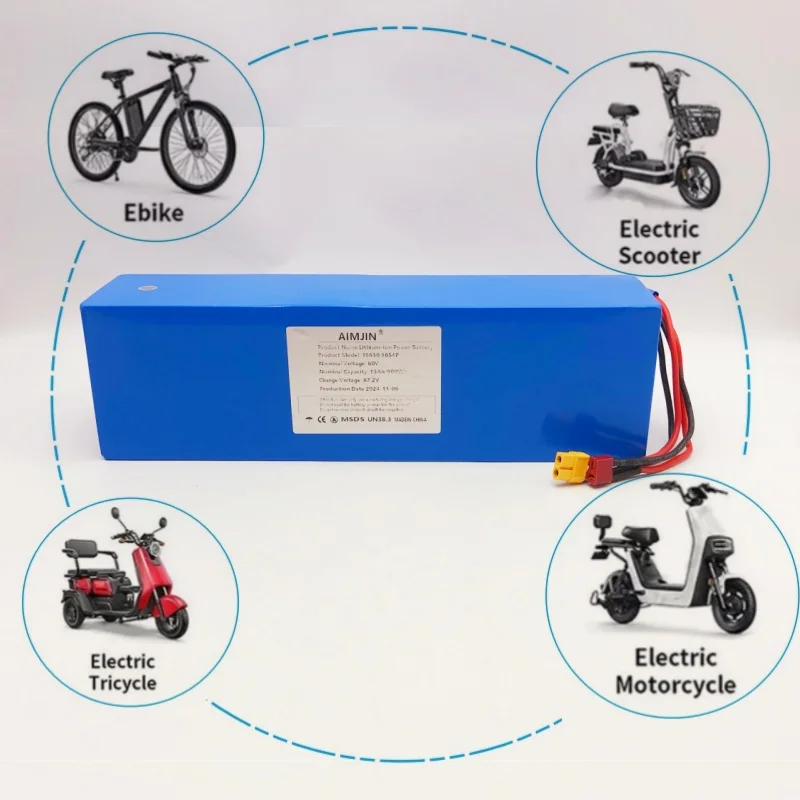 🪫 Paquete de batería de iones de litio 18650 60V 16S4P 15AH con BMS para triciclo de motocicleta de alta potencia 67,2 V