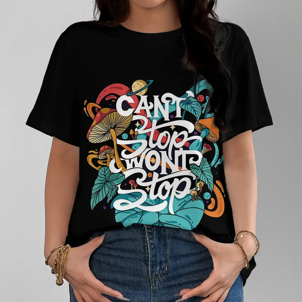 

Женская футболка с черным узором «Растение грибы» в уличном стиле, повседневная модная удобная уличная одежда унисекс с короткими рукавами Y2K