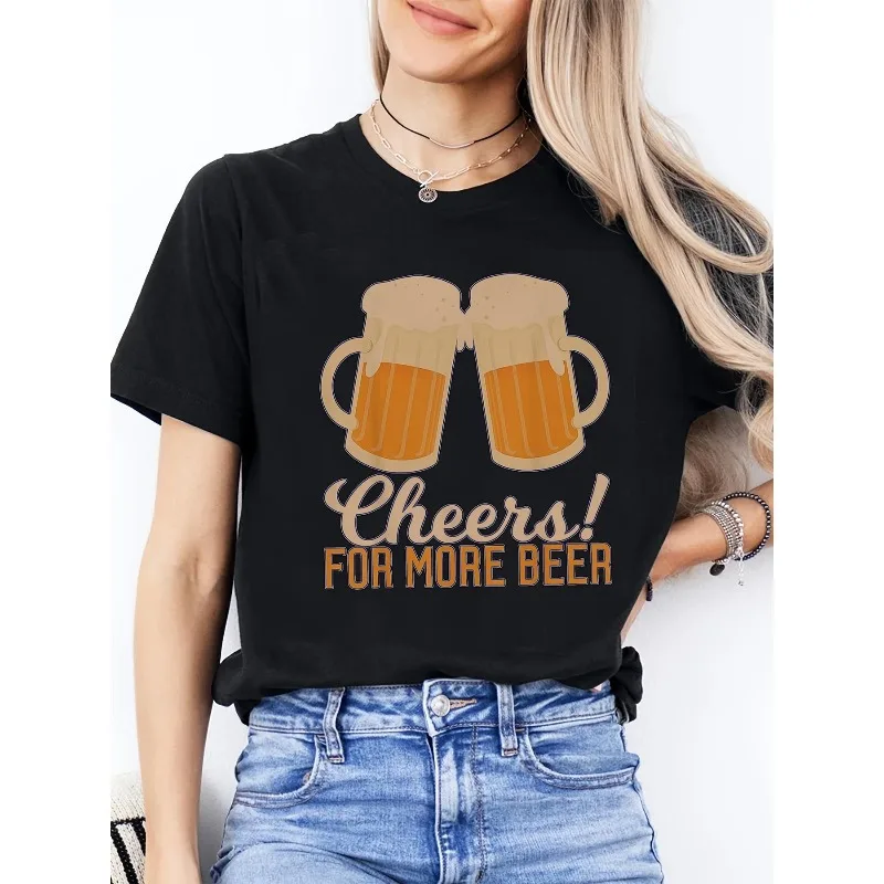 

Cheers For More Beer T Shirt Funny Graphic Tee Women Drinking Party Top Summer Short Sleeve Casual Beer Lover Shirt