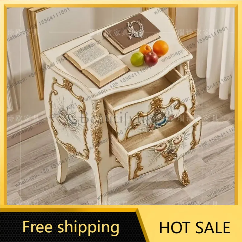 Factory Direct Retro Living Room Carved Edge Painted Solid Wood Storage Locker