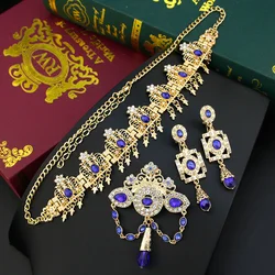 Sunspicems Gold Color Algeria Women Hair Chain Set Crown Crystal Bride Wedding Jewelry Tiaras Elegent Morocco Hair Accessories