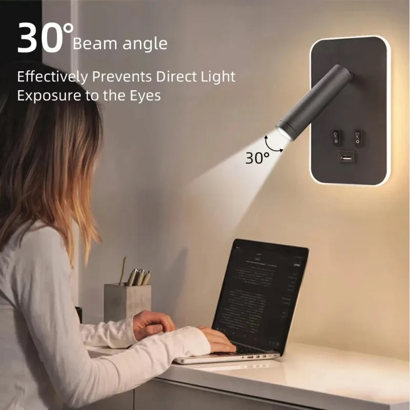 

Прикроватный настенный светильник с переключателем и USB-портом Настенные точечные светильники для чтения Бра для спальни Вращающийся светодиодный настенный светильник Шкаф