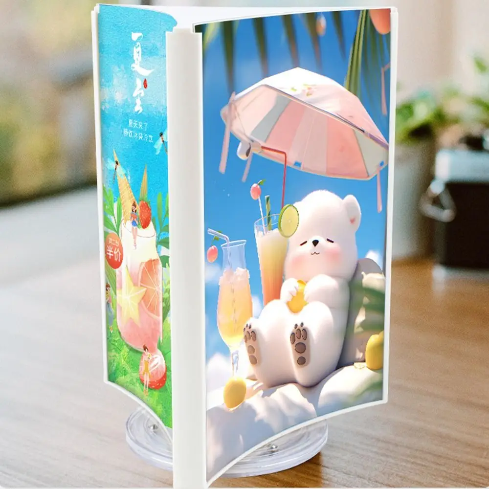 

Three-Sided Acrylic Revolving Table Card Transparent Smooth Rotate Menu Sign Holder A4/A5 Protective Vertical Price Tag Rack