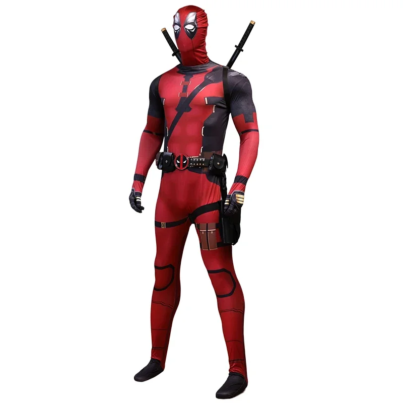 MARVEL Children's Deadpool Cosplay Costume Adults Bodysuit Jumpsuit with Accessories Head Covering Party Dress Up Clothes