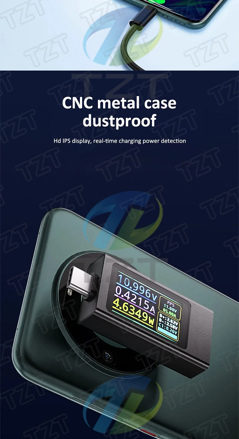 KWS-X1 Typ-C Strom- und Spannungsmonitor DC 4-30V 0-12A Leistungsmesser Tester PD Batteriekapazität Digitaler LCD-Anzeigemesser – Detail 5