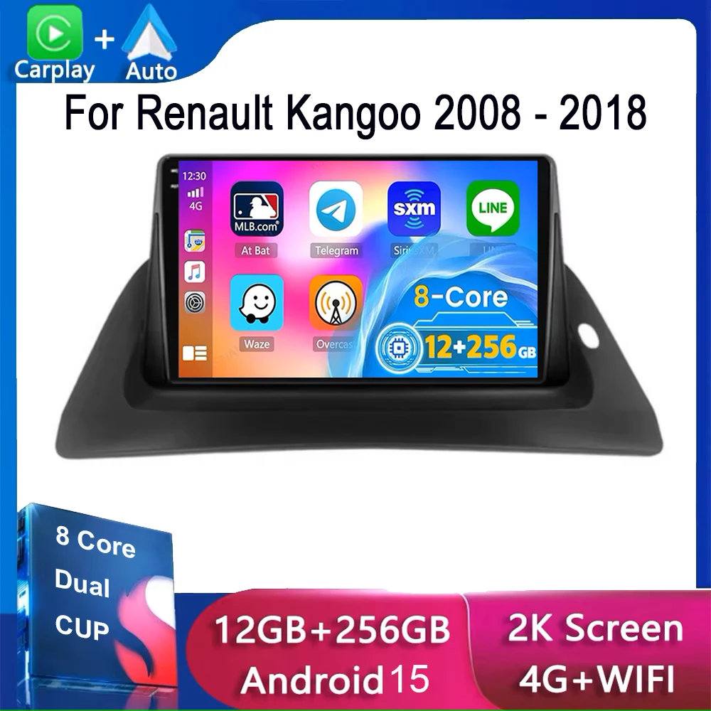 

Android 15 Carplay Car Radio For Renault Kangoo 2008 - 2018 Navigation Multimedia GPS Player Stereo WiFi+4G Video BT 360 Camera
