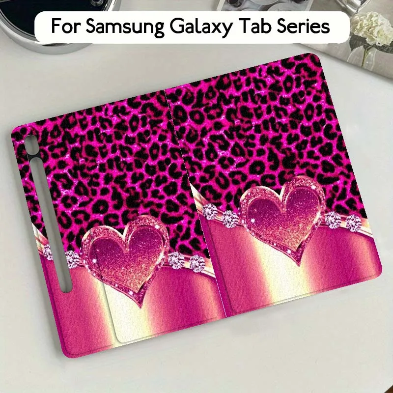 

Чехол для планшета Samsung Galaxy Tab S10 S9 S8 S7 FE Lite с леопардовым принтом и сердечками, мягкий, гибкий, с поддержкой функции Stand.