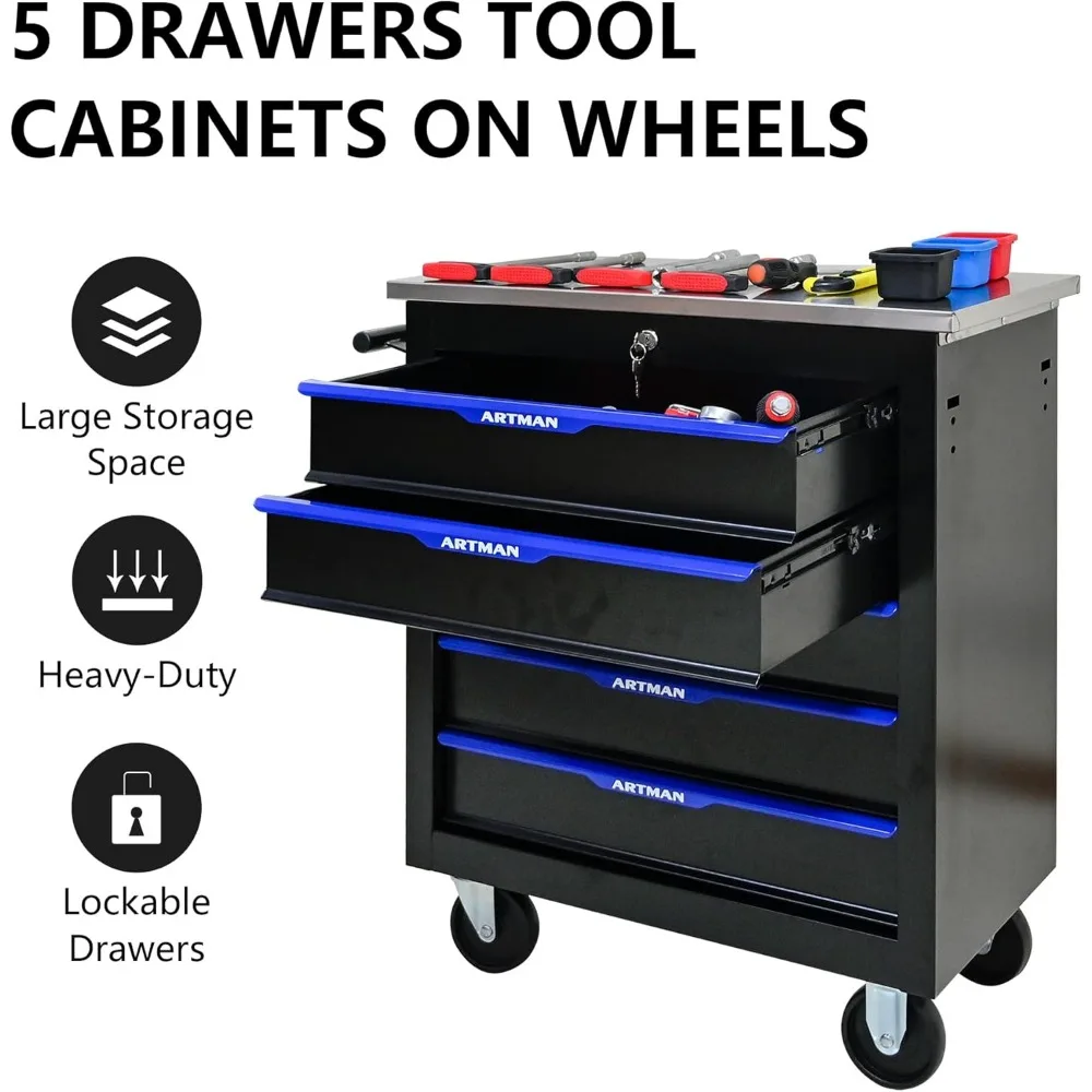 5 Drawers Tool Cart on Wheels,Lockable Multifunctional Rolling Tool Chest with Storage Box,Drawers Rolling Tools Trolley Case fo
