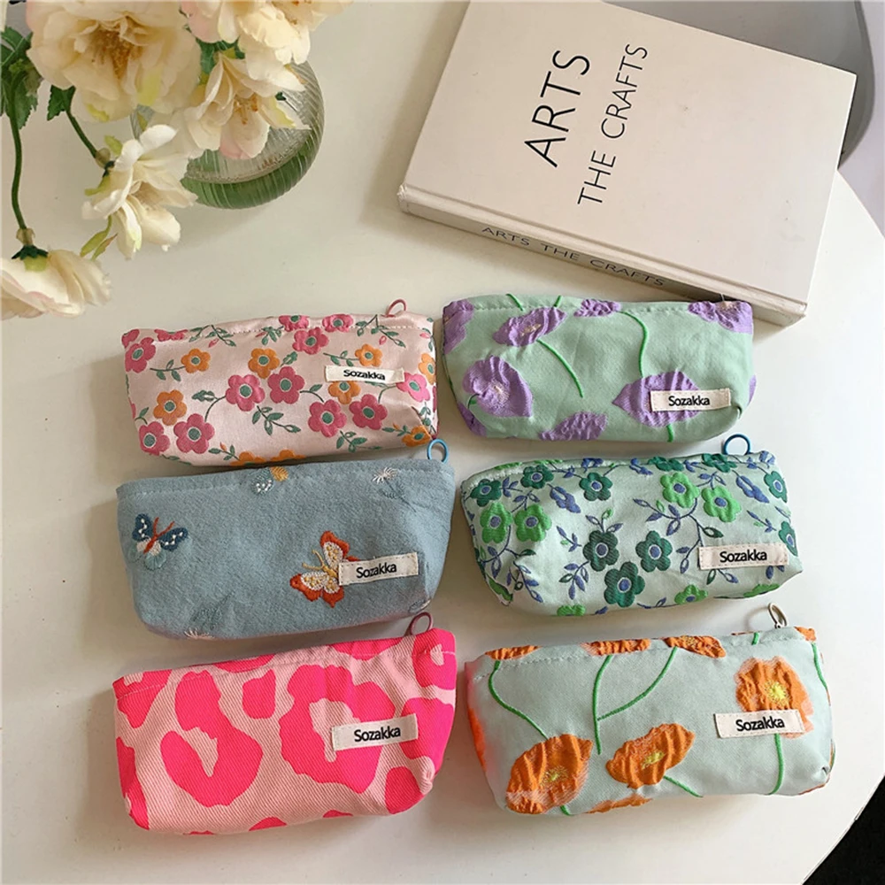 ISKYBOB Women Zipper Makeup Lipsticks Make Up Brushes Storage Bag Pouch Flower Printed Cosmetic Bag Pencil Case Travel Bag 2023