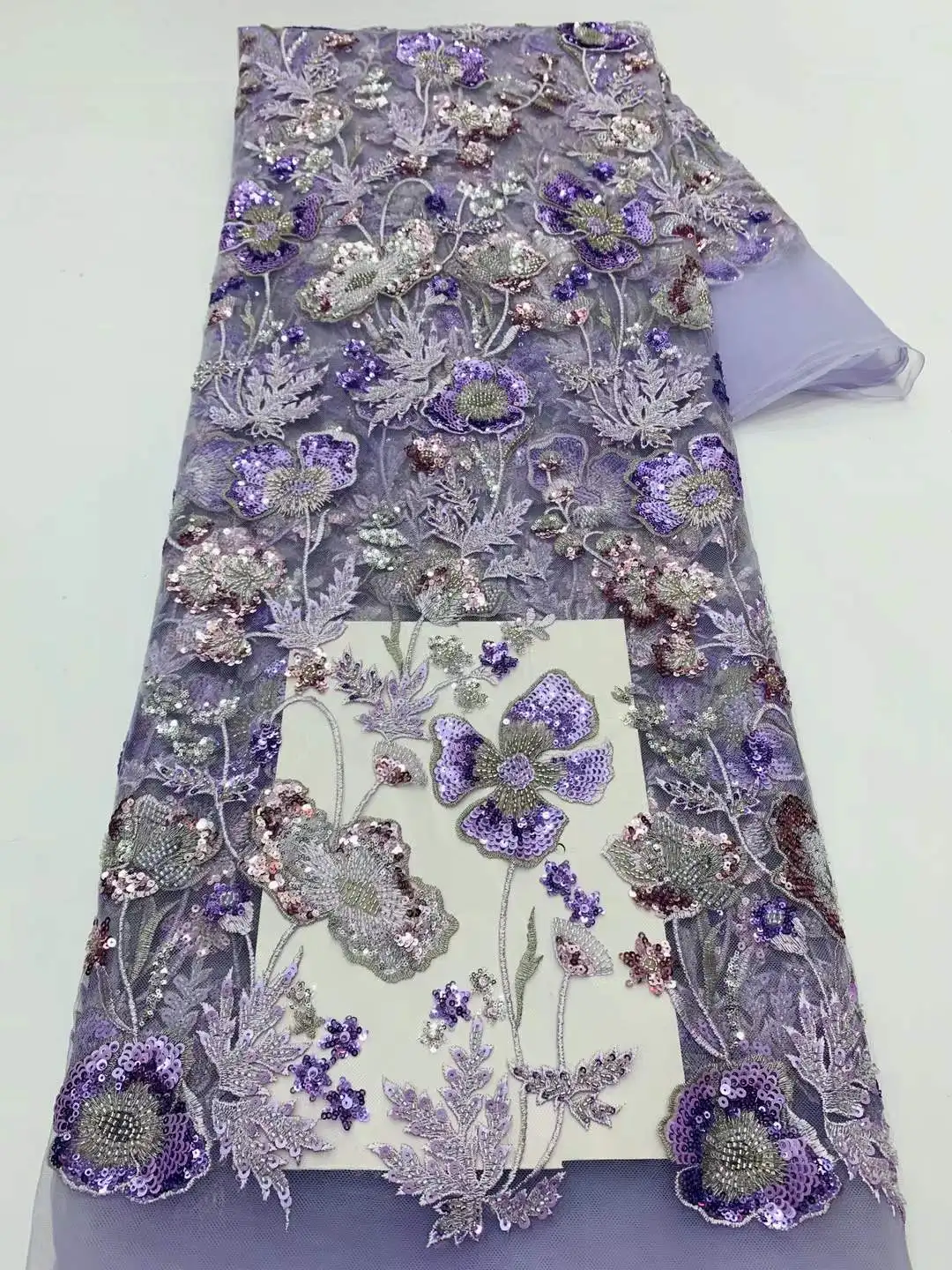 

New Luxury Nigerian African Beaded Sequins Mesh Lace 2025 Bride French Net Lace Fabric Sewing Embroidered Lace Tulle Lace Women