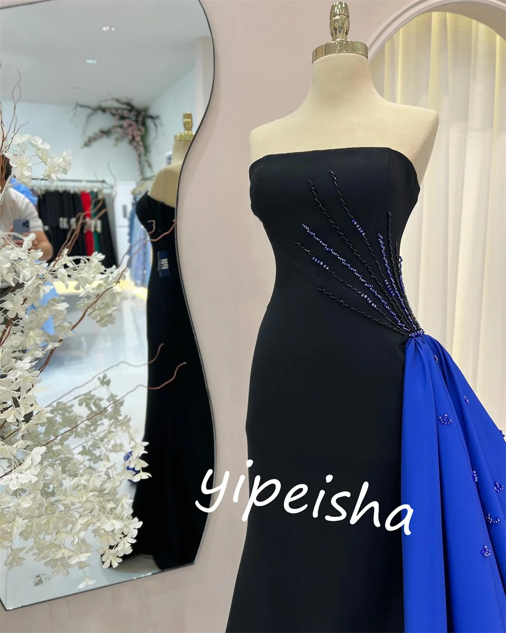 Customized Jersey Sequined Christmas A-line Strapless Bespoke Occasion Gown Long Dresses