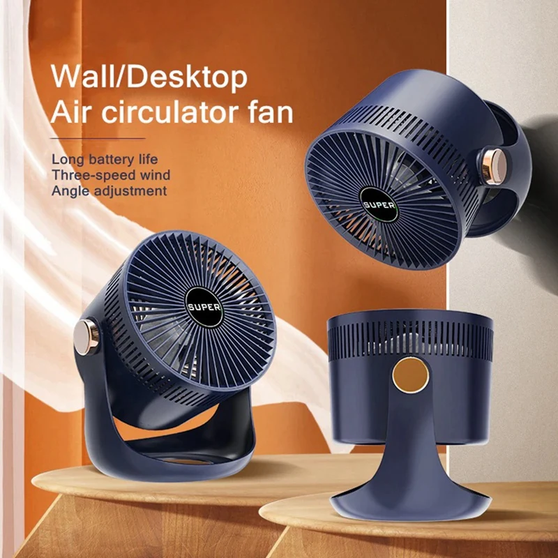 HOT-Household Table USB Rechargeable Air Circulation Electric Fan 2400Mah Battery Wall Mountable Cooling Ventilator Fan