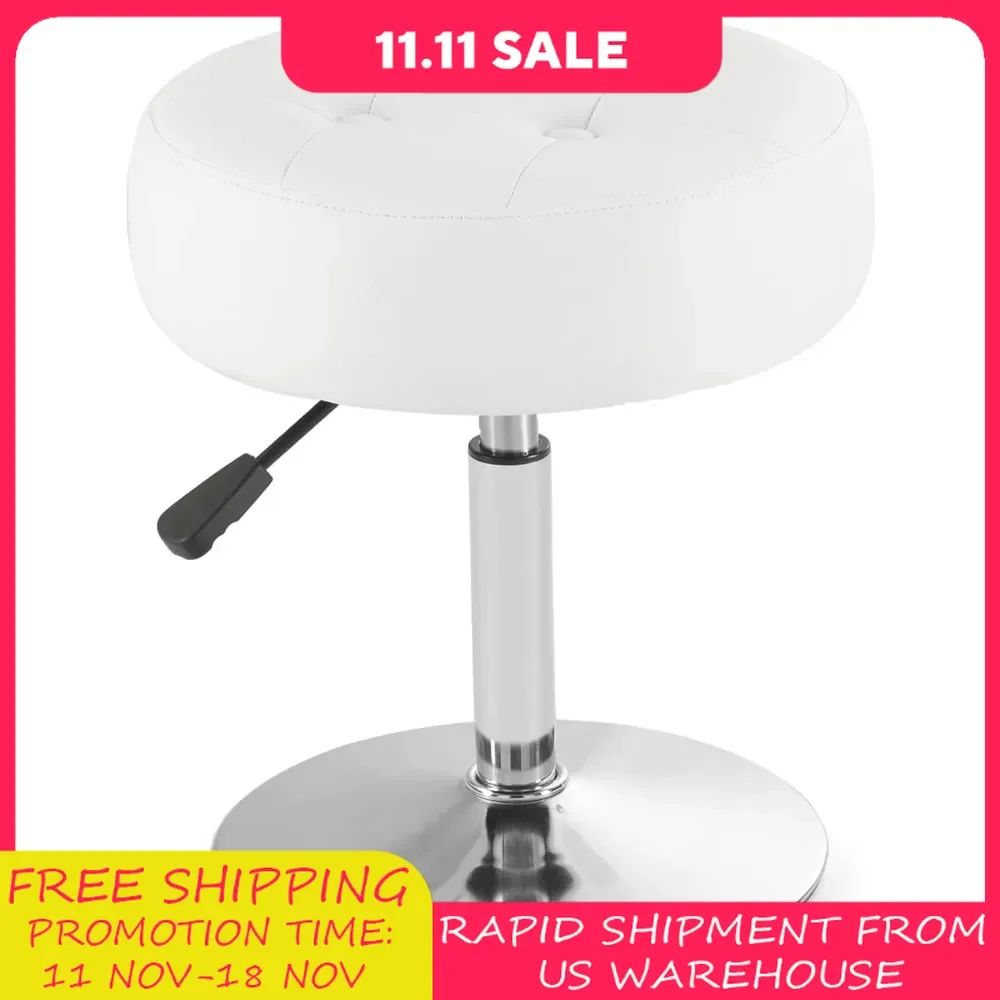 White Vanity Chair for Makeup Room Round Tufted PU Leather Makeup Chair Vanity Stools for Bathroom Height Adjustable 360 Swivel