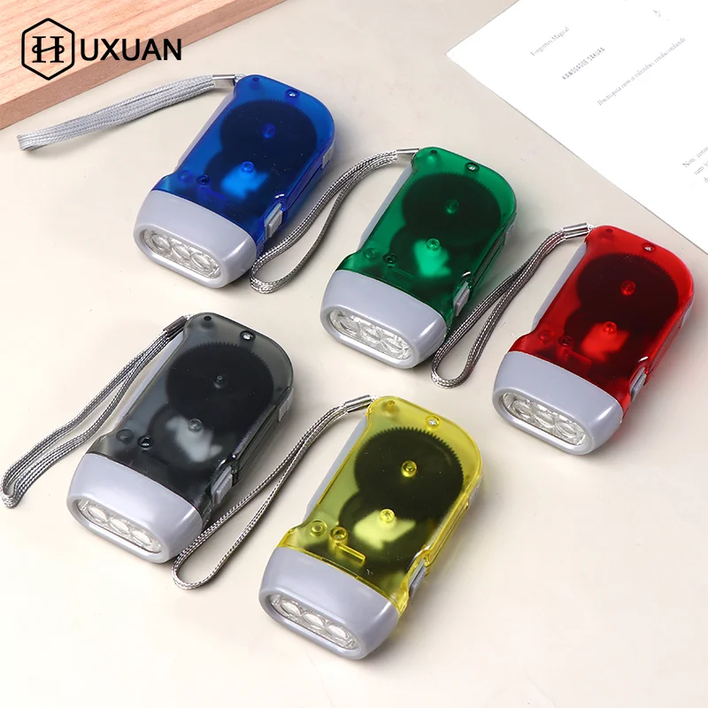 5 Colors Hand Pressing Dynamo Crank Power Wind Up Flashlight Mini Self Generating Torch LED Camping Lamp Light for Outdoor Home