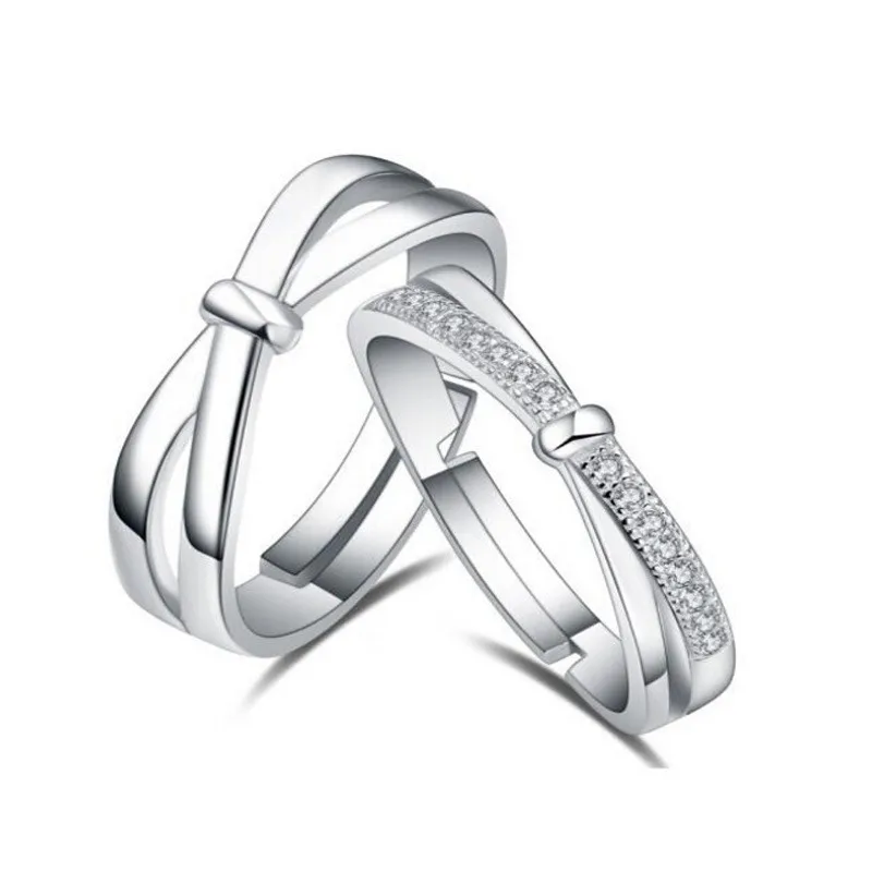 

925 Sterling Silver Twist Bow CZ Diamond Couple Rings