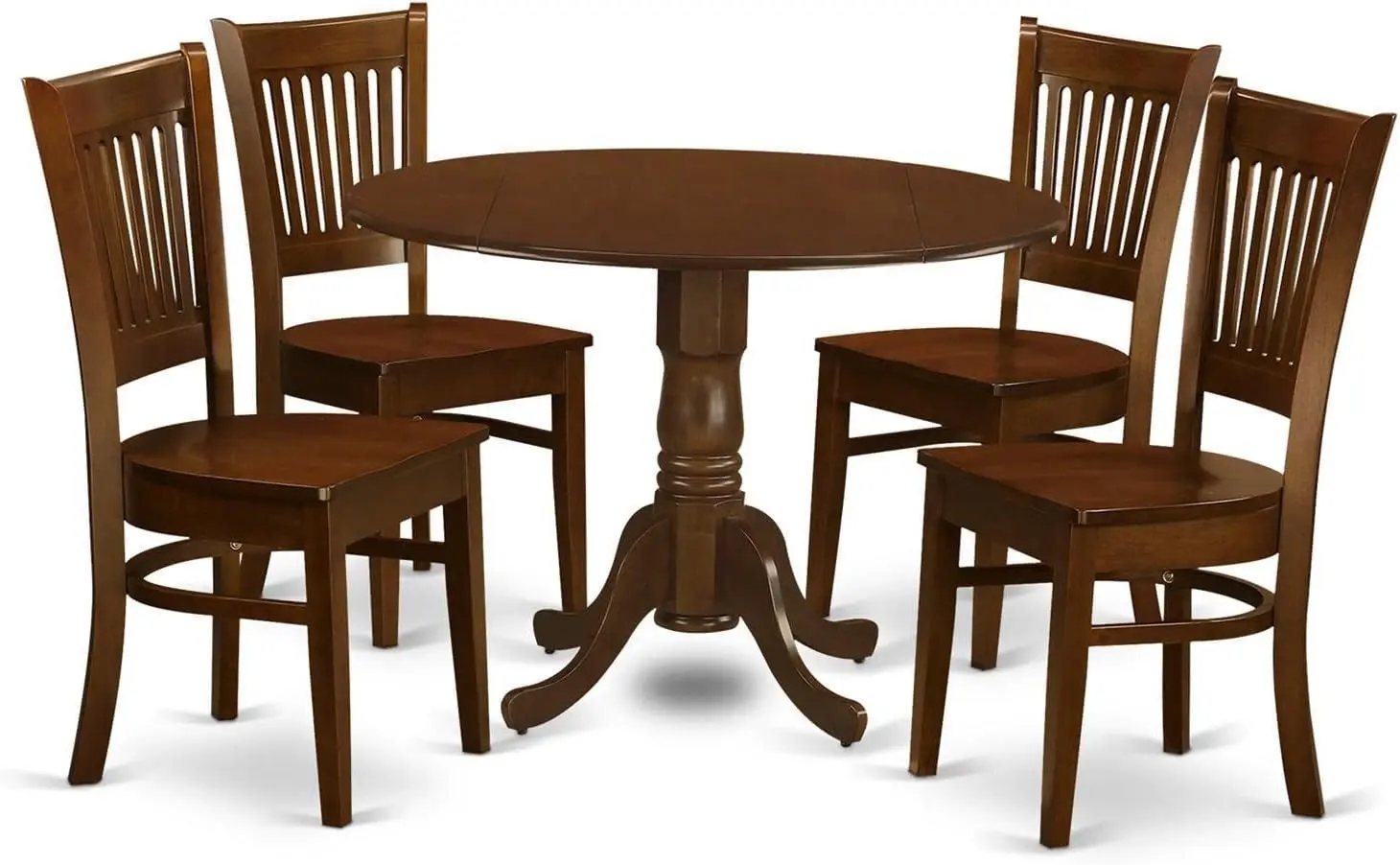 5 Piece Kitchen Table Set for 4 Includes a Round Dining Room Table with Dropleaf &4 Solid Wood Seat Chairs, 42x42 Inch, Espresso