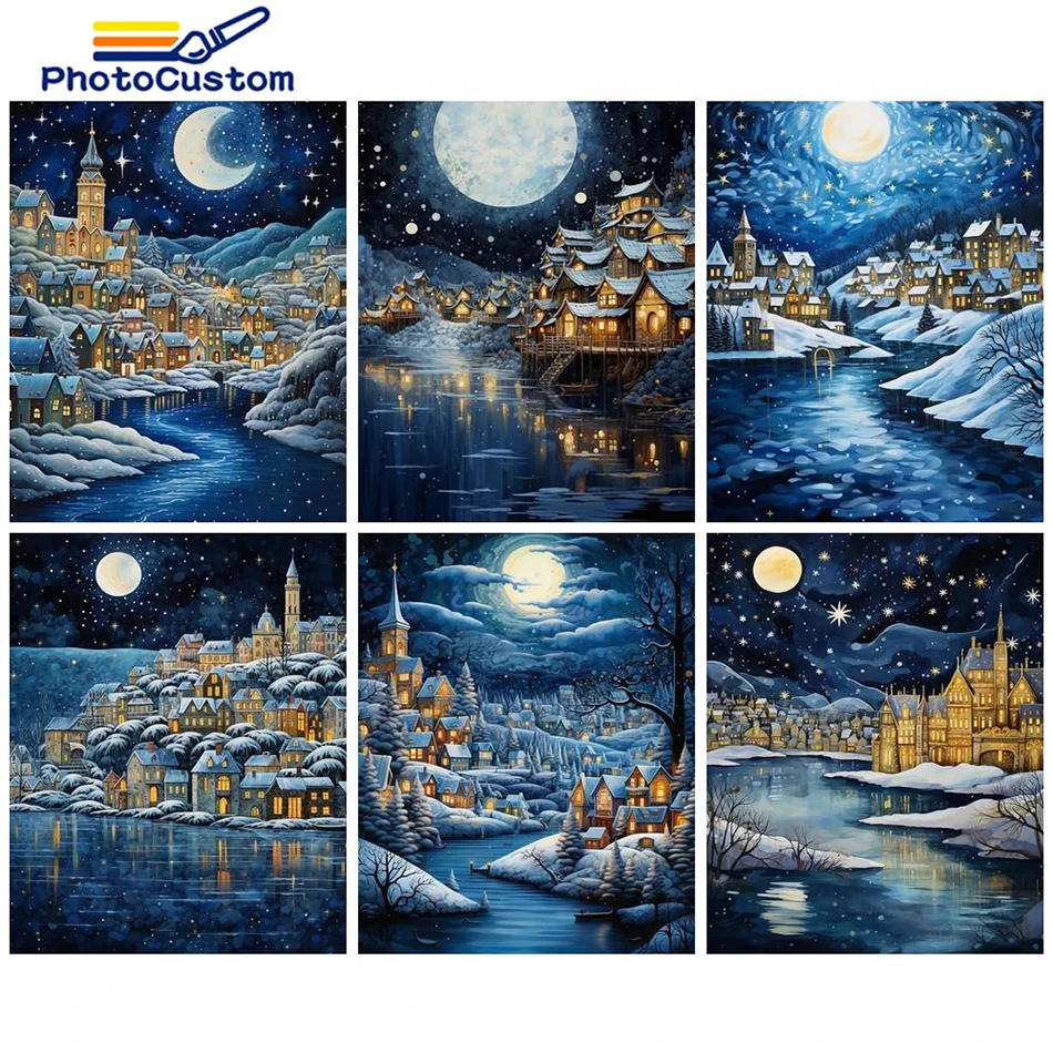 

PhotoCustom DIY Paint By Numbers Kits Undermoon Landscape On Canvas HandPainted Adults Oil Picture By Number Home Decor Gift