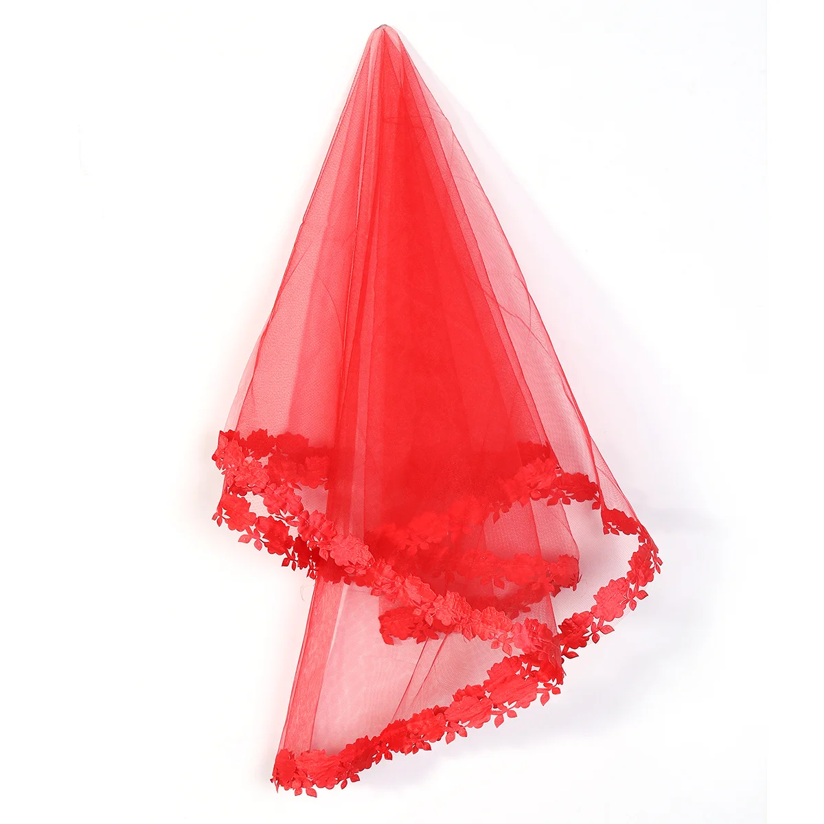 

1.5m Red Bridal Veil Premium Mesh Material Flower Embellished Lightweight Ideal for Wedding Hairstyle and Propose