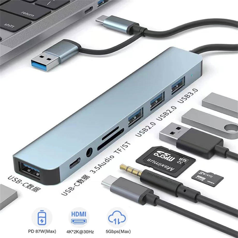 

8-in-2 USB 3.0 HUB Type C HUB Dock Station 5Gbps High Speed Transmission USB Splitter Type C to USB OTG Adapter For Macbook Pro