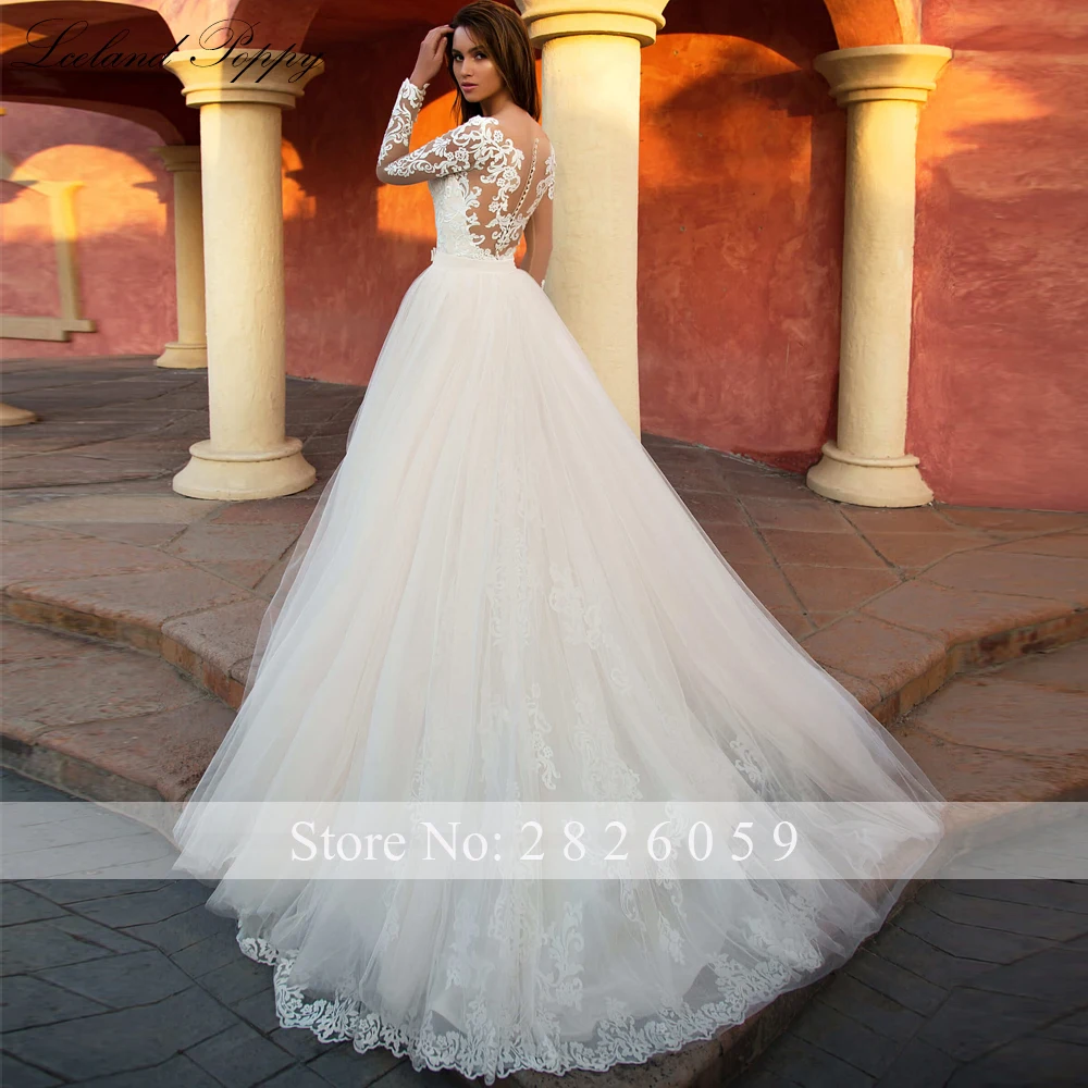 Lceland Poppy Customized Mermaid Lace Wedding Dresses Floor Length Full Sleeves Tulle Bridal Gowns with Detachable Train