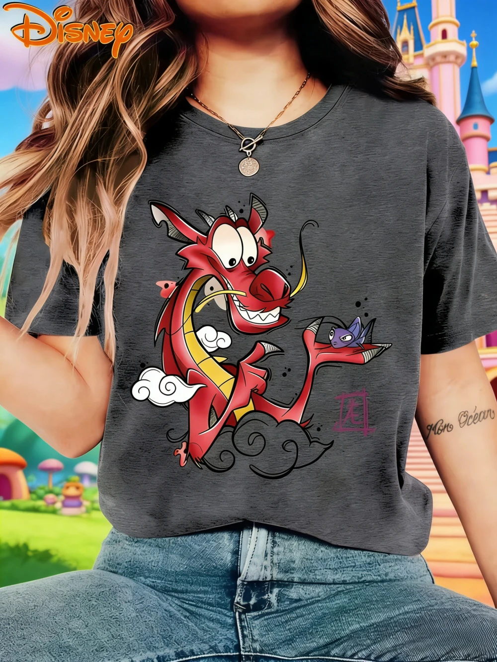 

2026 Summer Disney Mulan Mushu Graphic T-shirt Men Women Fashion Cotton Quality Casual Loose Short Sleeve Classic Unisex