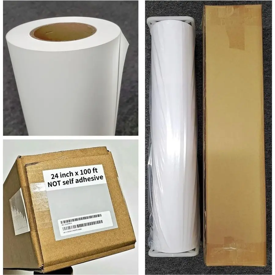 لفة لافتة من مادة البولي بروبيلين غير اللامعة مقاس 24 بوصة × 100 قدم غير لاصقة ذاتية اللصق من مادة البولي فينيل المقاومة للماء مقاس 2 بوصة، نافثة للحبر ذات تنسيق واسع