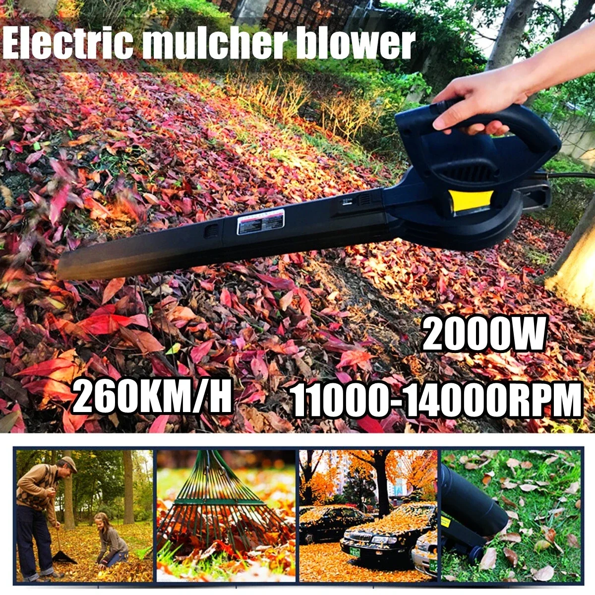 220V 2000W Electric Garden Leaf Blower Vacuum 14000RPM 35L Debris Bag Grass Hedge Hoover Vac