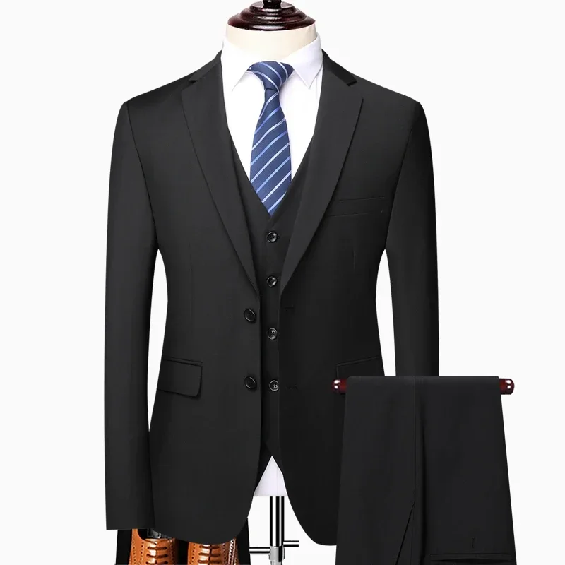 

Suit (Blazer+vest+pants) Fashionable and Formal Outdoor Gentleman Solid Color Men's Business Wedding Host Gentleman's Suit