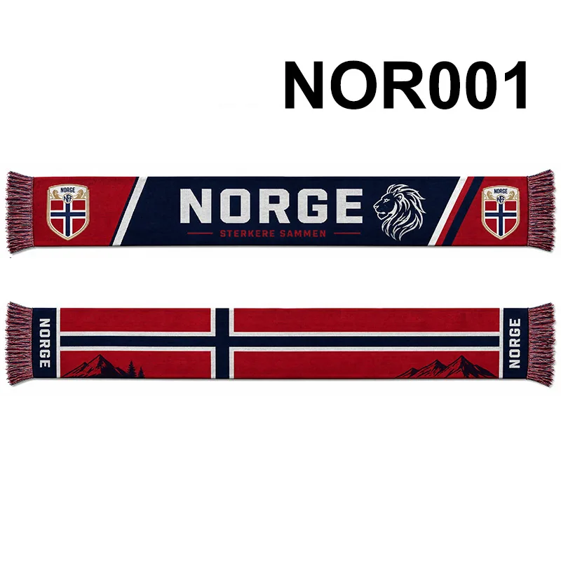 145*18 cm Size Norway Norge Football Scarf for Fans Double-faced Knitted NOR001