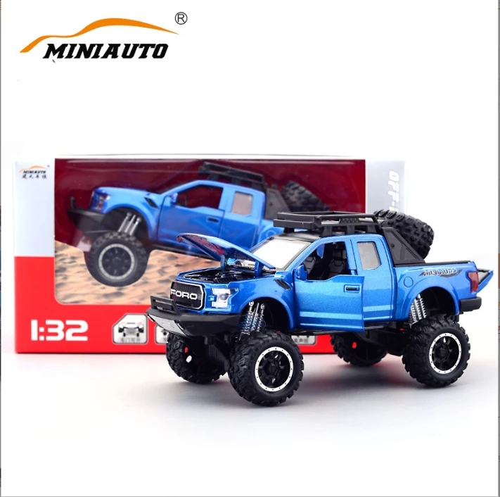 1:32 Ford Raptor F150 Alloy Diecast Car Model Toys Sound Light Toy Pickup Truck Pull Back Vehicle For Children gifts