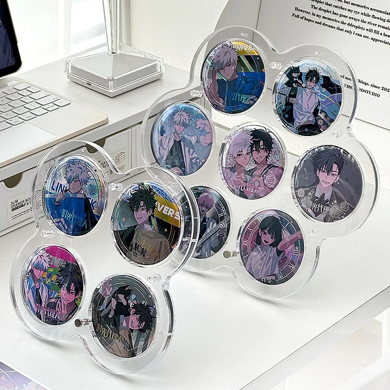 Clover Shape 58/75mm Acrylic Badge Display Stand, 4/7/12 Slots Clear Dust‑Proof Storage Frame, for Anime Kpop Collectibles Decor