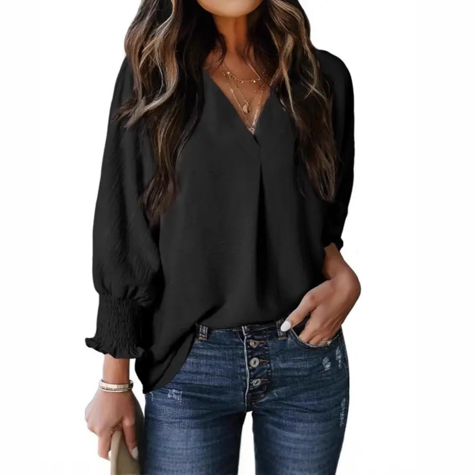 

Women's Collar Long Swedi irt Top Cover T-irt Loose Fit Polyester Batwing Sve Color Pullover Autumn Faion