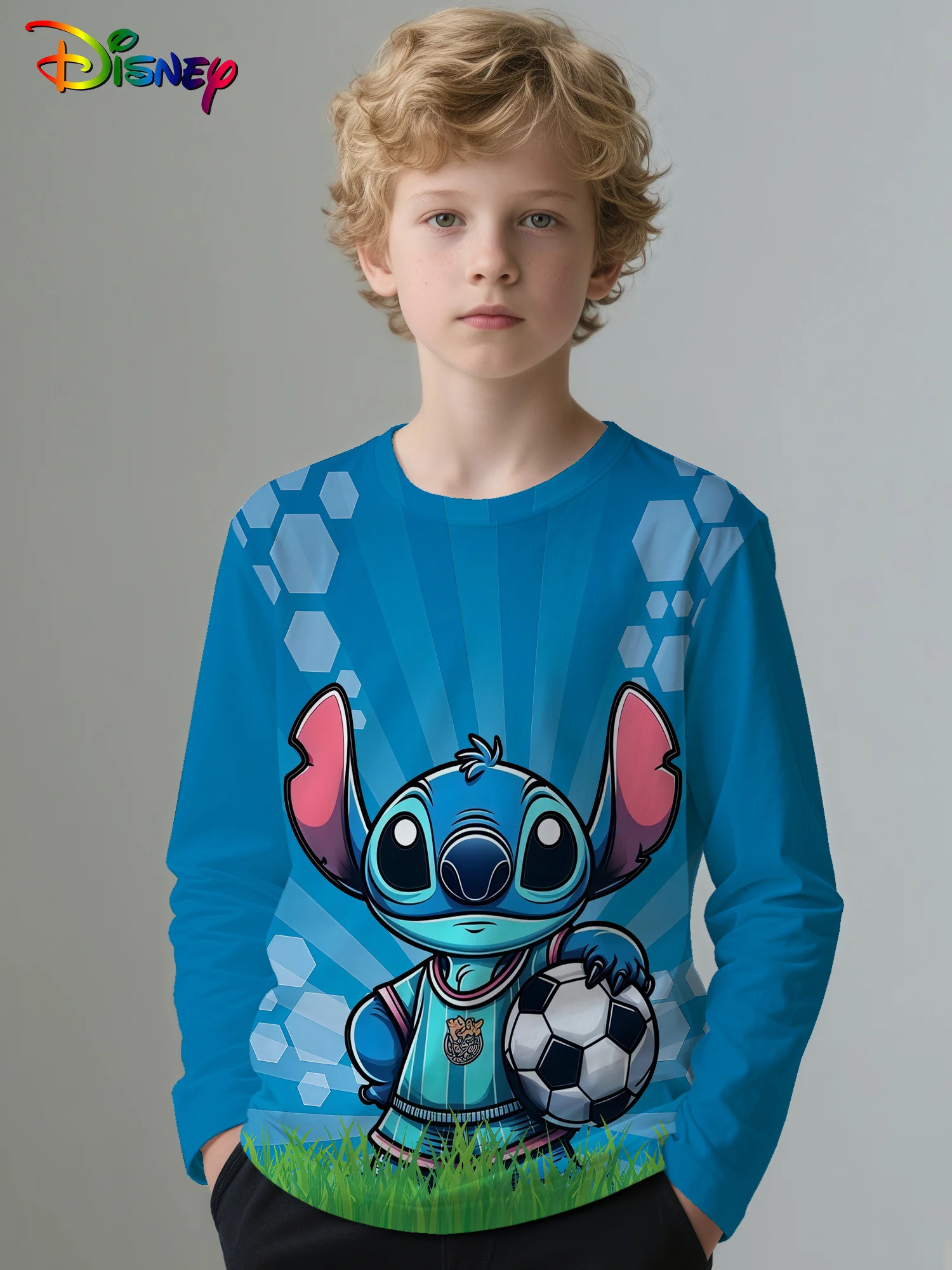 

Kids Long Sleeve T-Shirt with Stitch Disney Print, Football Practice and Everyday Casual Wear Top for Boys Girls in Fall