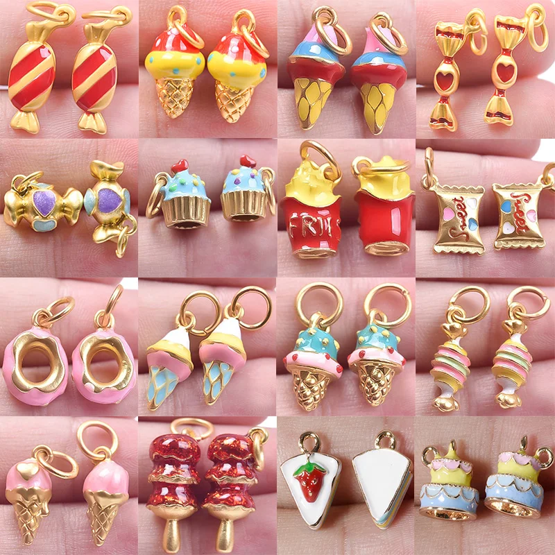 6Pcs/Lot Mix Styles Enamel Food Lollipop Donut Ice Cream Candy Pendant DIY kawaii Birthday Cake Breloques Jewelry Accessories