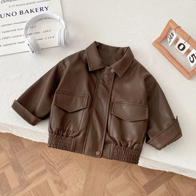 

Spring and Autumn Children's Coat New Style Girl Baby Casual PU Short Leather Jacket Fashion 90-150cm