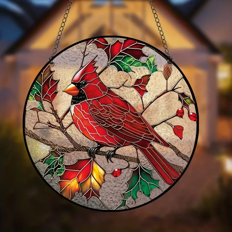 Glass Pattern Cardinal Stained Suncatcher Red Bird Sun CatcherCardinal Wall Window Hanging BirthdayGift for Grandma Birds Lover