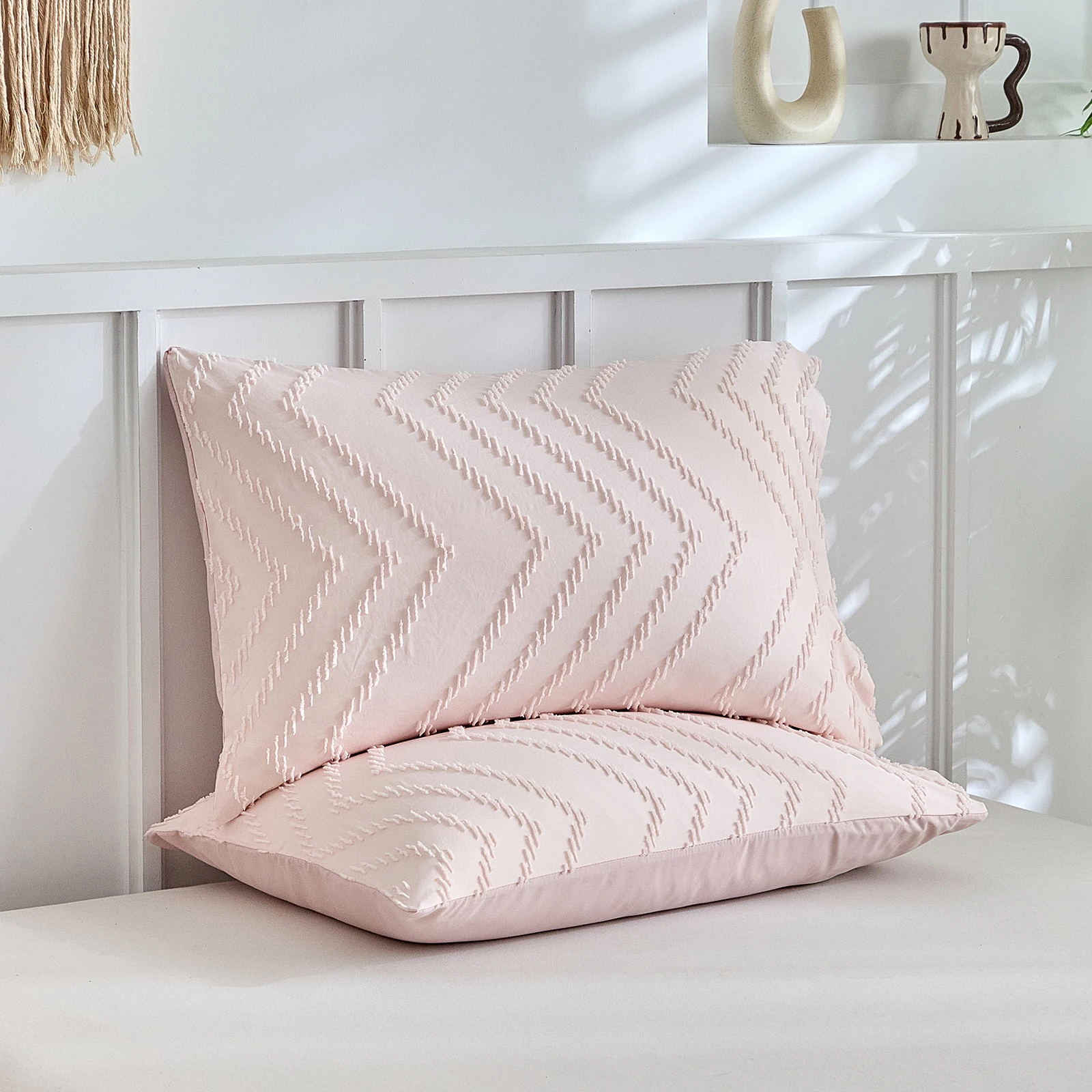 2/3PCS Queen Duvet Cover Set Beige Cream Floral Wave Chevron Textured Comforter Japanese Style Pillowcases All Season Home Decor - view 3