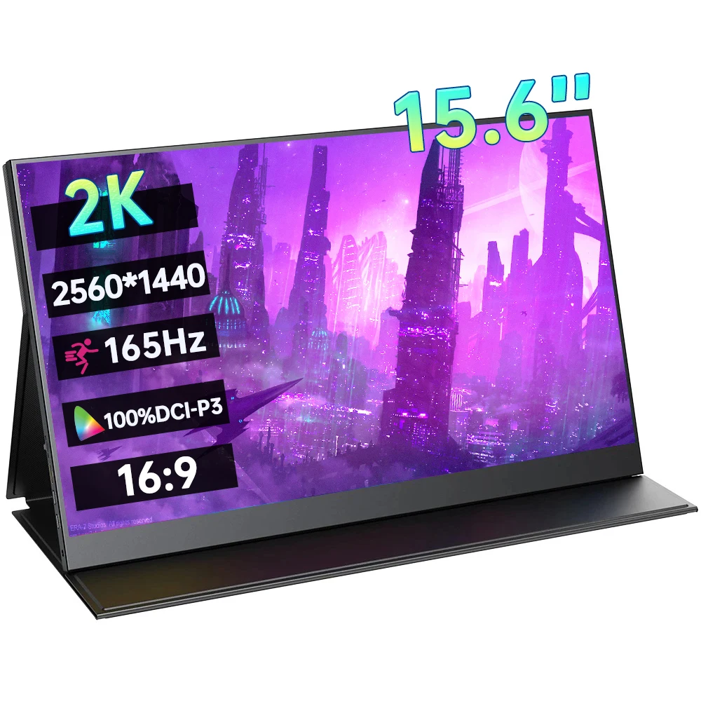 

15.6 Inch 2K 165Hz Portable Monitor 2560*1440P 100%DCI-P3 16:9 HDR 1MS FreeSync IPS Screen Game Display For PC XBox PS5 Switch