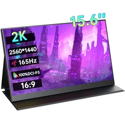 15.6 Inch 2K 165Hz Portable Monitor 2560*1440P 100%DCI-P3 16:9 HDR 1MS FreeSync IPS Screen Game Display For PC XBox PS5 Switch