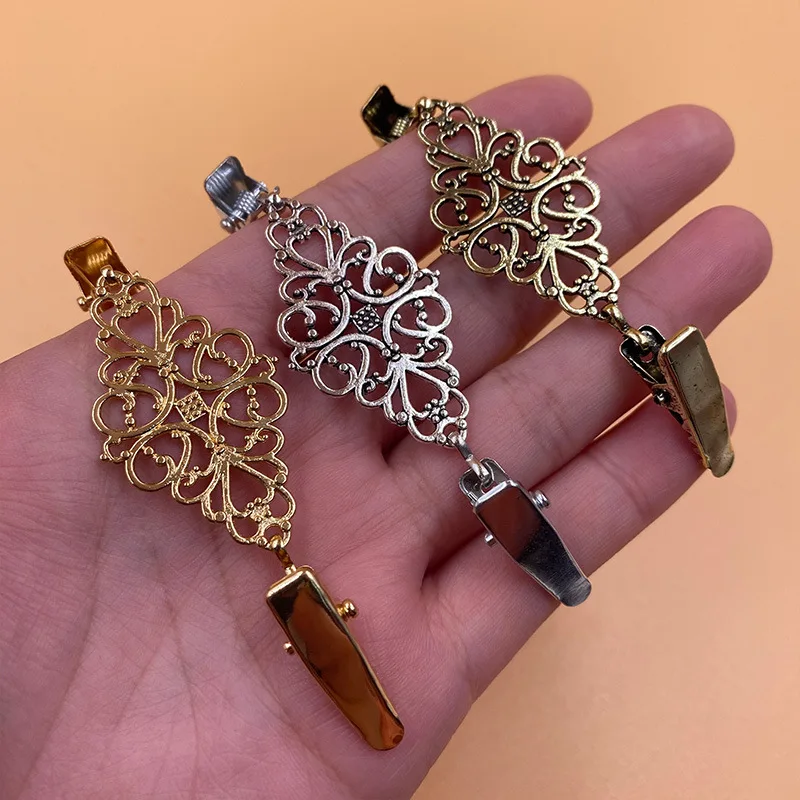 New Fashion Retro Sweater Clips Fasteners Flower Pattern Cardigan Dress Shirts Collar Brooch Back Cinch Clip For Women Girls