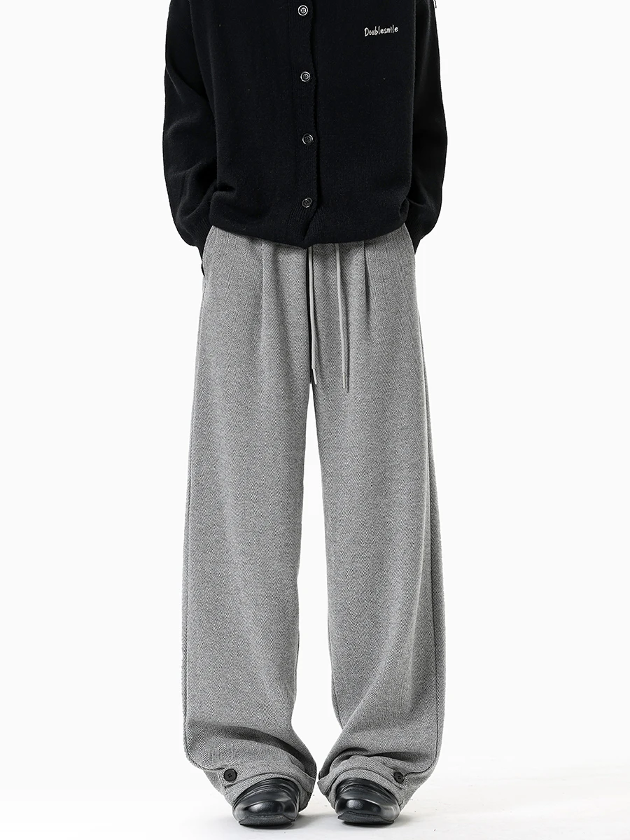 

Boyue Pure Color Heavy Du Drapey Straight Leg Pants Lazy Sle Sports Comfortable Woolen Casual Pants for Men