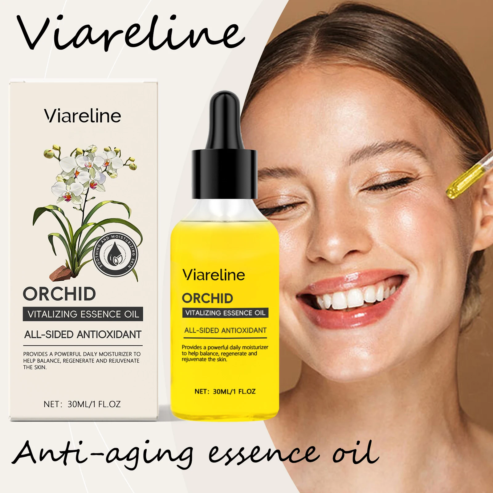 

Эссенционное масло для кожи Viareline Orchid, антивозрастное, увлажняющее, питательное, выцветающее, тонкие линии, гладкое, нелипкое, антиоксидантное, эфирное масло